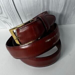 LL Bean Vintage Genuine Full Grain Leather Belt 36 Made in USA Brass Buckle Flaw